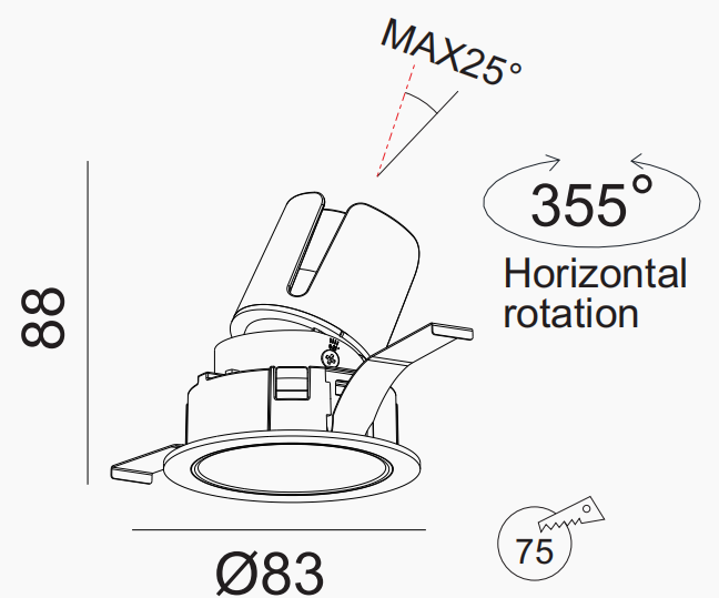 FR1303 30W adjustable beam angle Deep anti-glare rimless Die