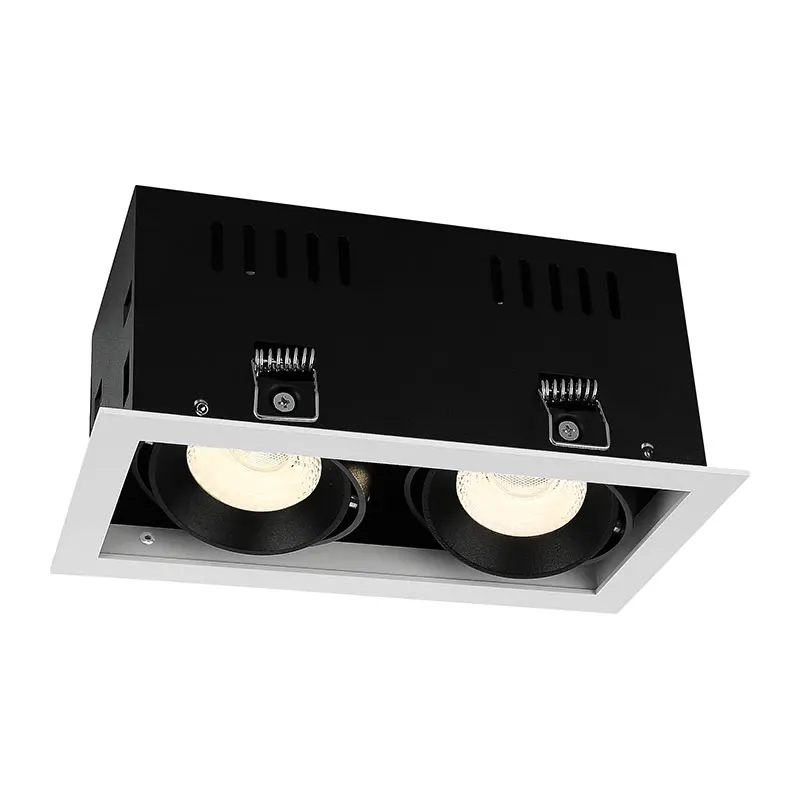 FR1052 2X10/2X15W adjustable beam angle Die casting aluminum square shape ceiling Grille downlight
